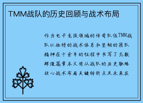 TMM战队的历史回顾与战术布局