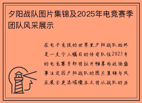 夕阳战队图片集锦及2025年电竞赛季团队风采展示